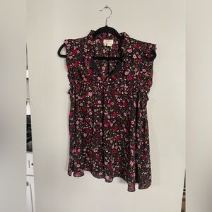 Kate Spade pink black floral blouse L